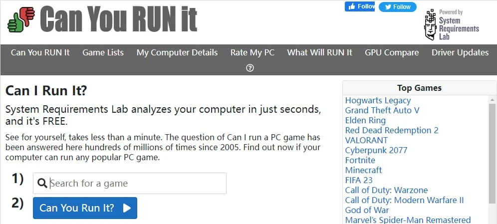 在线检测电脑能否运行某游戏的网站 - Can You RUN it